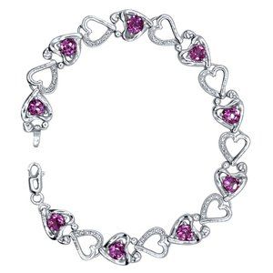 6.75 Ct Pink Topaz 925 Sterling Silver Mother-Child Heart-Shape Linked Bracelet